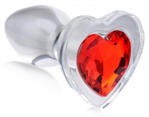 Red Heart Anaalplug Van Glas Met Steentje - Small - PlayForFun