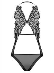 Alifini Transparante Body Met Vleugelprint - Zwart - PlayForFun