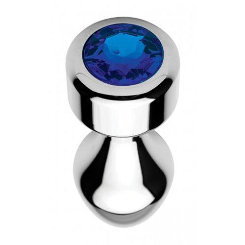 Aluminum Buttplug Met Blauw Kristal - Groot - PlayForFun Aluminum Buttplug Met Blauw Kristal - Groot - PlayForFun