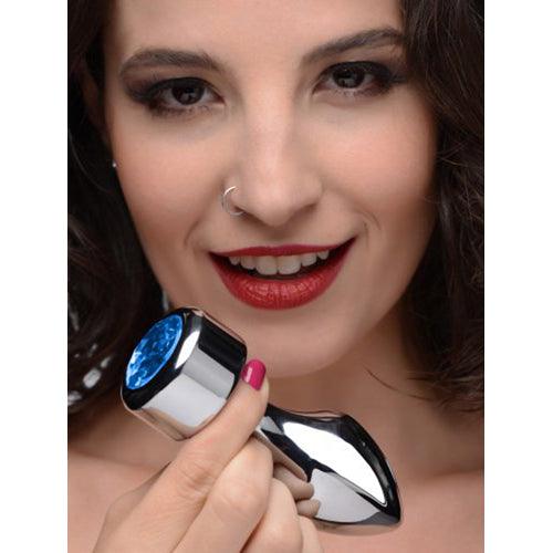 Aluminum Buttplug Met Blauw Kristal - Groot - PlayForFun Aluminum Buttplug Met Blauw Kristal - Groot - PlayForFun