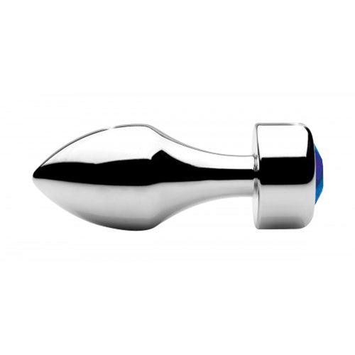 Aluminum Buttplug Met Blauw Kristal - Klein - PlayForFun Aluminum Buttplug Met Blauw Kristal - Klein - PlayForFun