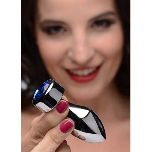 Aluminum Buttplug Met Blauw Kristal - Klein - PlayForFun Aluminum Buttplug Met Blauw Kristal - Klein - PlayForFun