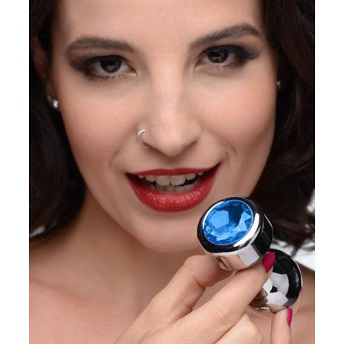 Aluminum Buttplug Met Blauw Kristal - Medium - PlayForFun Aluminum Buttplug Met Blauw Kristal - Medium - PlayForFun
