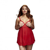 Baci - Transparante Babydoll Met Open Cups - Curvy - Rood - PlayForFun