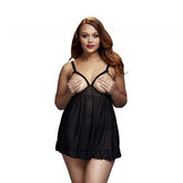 Baci - Transparante Babydoll Met Open Cups - Curvy - Zwart - PlayForFun