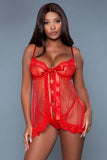 Emma Polka Dot Mesh Babydoll - Rood - PlayForFun