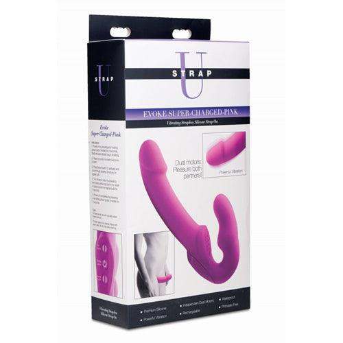 Evoke Vibrerende Strapless Strap-On - Roze - PlayForFun Evoke Vibrerende Strapless Strap-On - Roze - PlayForFun