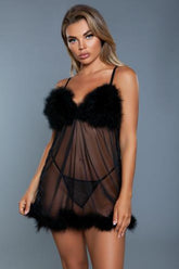 Farah Babydoll Met String - Zwart - PlayForFun