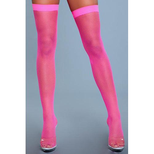 Hoge Nylon Visnetkousen - Neon Roze - PlayForFun Hoge Nylon Visnetkousen - Neon Roze - PlayForFun