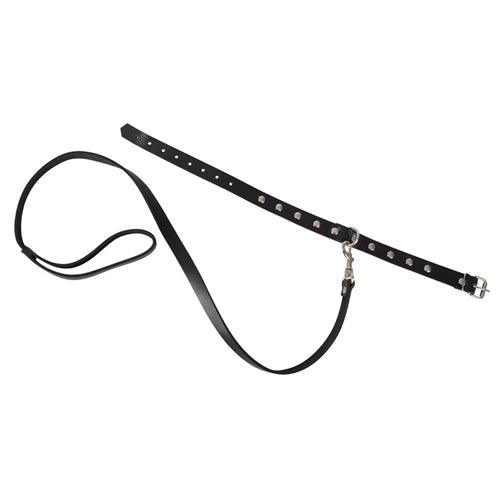 Lederen Halsband met Riem - PlayForFun Lederen Halsband met Riem - PlayForFun