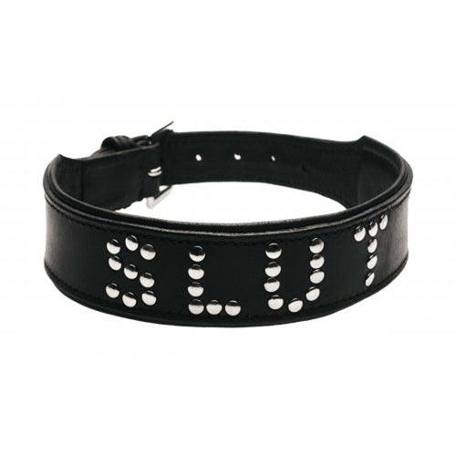 Lederen Halsband Met 'Slut' Studs Design - PlayForFun