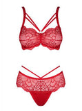Loventy 2-delige Kanten BH Set - Rood - PlayForFun
