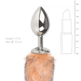 Medium zilverkleurige buttplug met gestreepte vossenstaart - PlayForFun