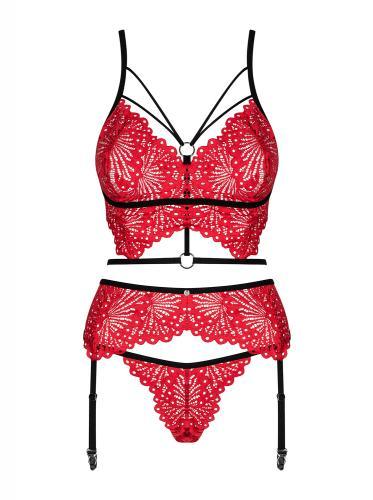 Mettia 3-delige Kanten Jarretel Set - Zwart/Rood - PlayForFun