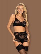 Peonesia 3-delige Kanten Jarretel Set - Zwart - PlayForFun