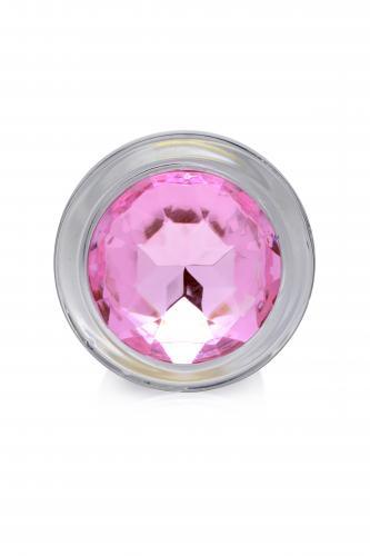 Pink Gem Anaalplug Van Glas Met Steentje - Medium - PlayForFun Pink Gem Anaalplug Van Glas Met Steentje - Medium - PlayForFun