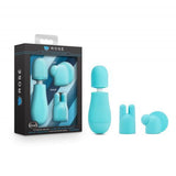 Rose - Petite Wand Vibrator Met Opzetstukken - Blauw - PlayForFun