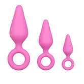 Roze buttplugs met trekring - setje - PlayForFun