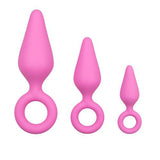 Roze buttplugs met trekring - setje - PlayForFun