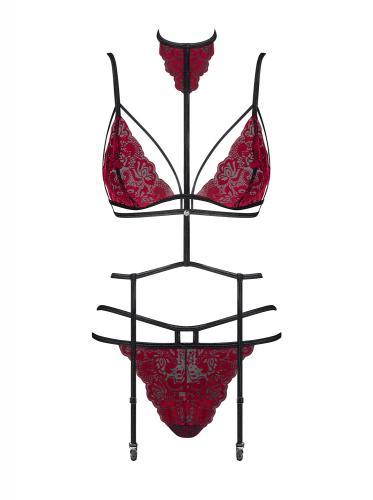 Sugestina 3-delige Jarretelset - Zwart/Rood - PlayForFun