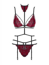 Sugestina 3-delige Jarretelset - Zwart/Rood - PlayForFun