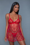 Valentine Transparante Babydoll Set - Rood - PlayForFun