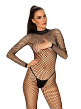 Visnet Catsuit Met Sexy Achterkant - Zwart - PlayForFun