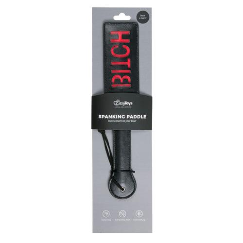 Zwarte Leren Paddle - Bitch - PlayForFun Zwarte Leren Paddle - Bitch - PlayForFun