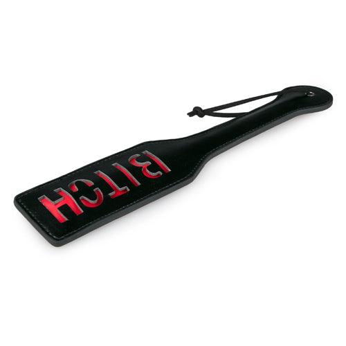 Zwarte Leren Paddle - Bitch - PlayForFun Zwarte Leren Paddle - Bitch - PlayForFun