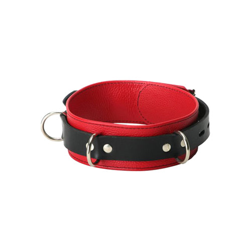 Lederen Rood-Zwarte Halsband - PlayForFun