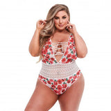 Baci - White Floral & Lace Body Met Sexy Rijgveter - Curvy - PlayForFun