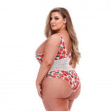 Baci - White Floral & Lace Body Met Sexy Rijgveter - Curvy - PlayForFun