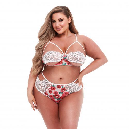 Baci - White Floral & Lace High Waist BH-set - Curvy - PlayForFun