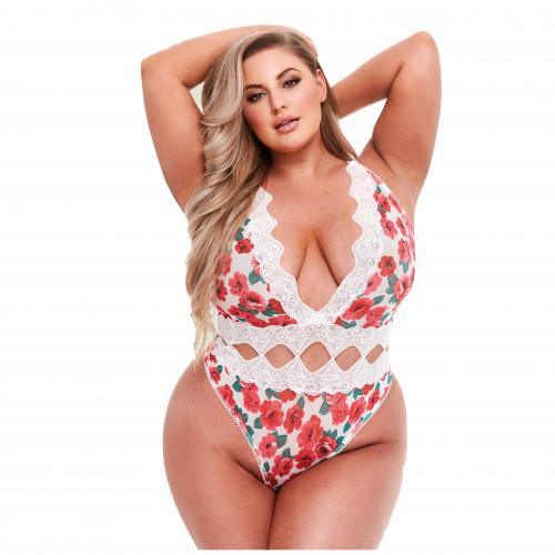 Baci - White Floral & Lace Stringbody - Curvy - PlayForFun