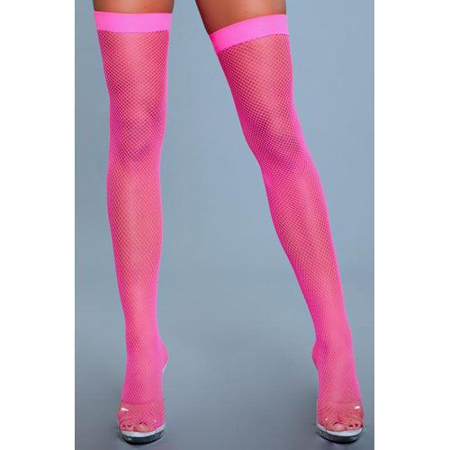 Hoge Nylon Visnetkousen - Neon Roze - PlayForFun