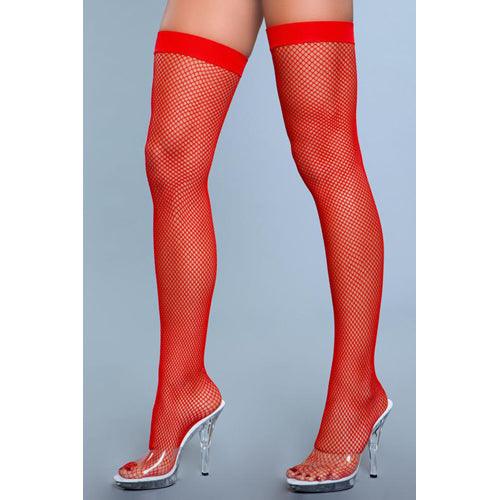 Hoge Nylon Visnetkousen - Rood - PlayForFun