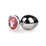 Metalen buttplug met roze kristal - zilverkleurig - PlayForFun