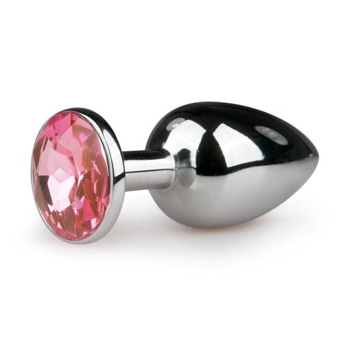 Metalen buttplug met roze steen - zilverkleurig - PlayForFun