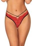 Mettia Sexy Kanten String - Zwart/Rood - PlayForFun