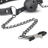 Open Ball Gag Met Tepelklemmen - PlayForFun