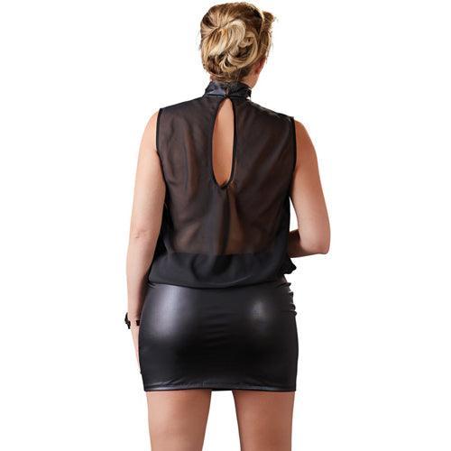 Plus Size Netstof Mini Jurkje Met Wetlook Rok - PlayForFun