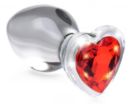 Red Heart Anaalplug Van Glas Met Steentje - Medium - PlayForFun