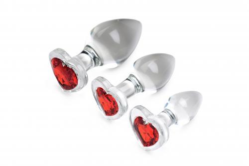 Red Heart Gem Anaalplug Set Van Glas - PlayForFun