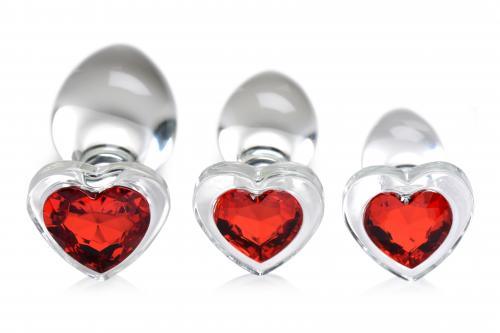 Red Heart Gem Anaalplug Set Van Glas - PlayForFun