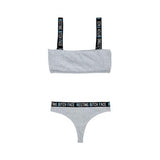 Ribgebreide Set met Crop Top - Grijs/Zwart - PlayForFun