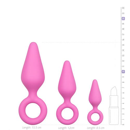 Roze buttplugs met trekring - setje - PlayForFun