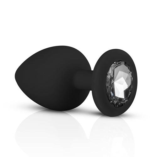 Siliconen Buttplug Met Diamant - Zwart - PlayForFun