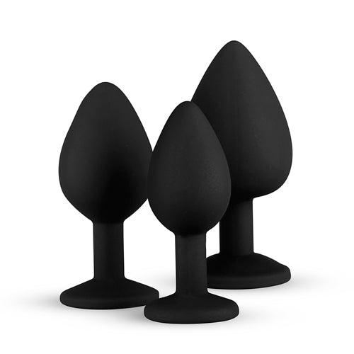 Siliconen Buttplug Met Diamant - Zwart - PlayForFun