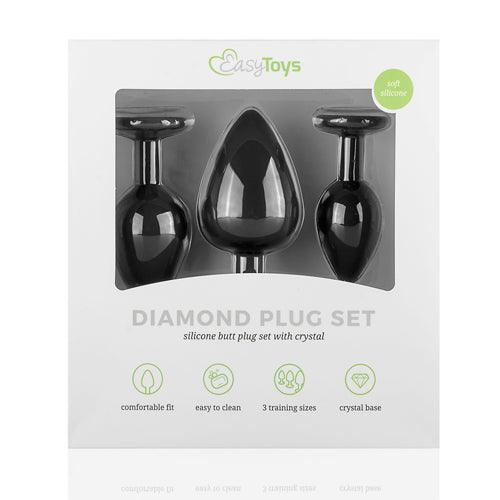 Siliconen Buttplug Met Diamant - Zwart - PlayForFun