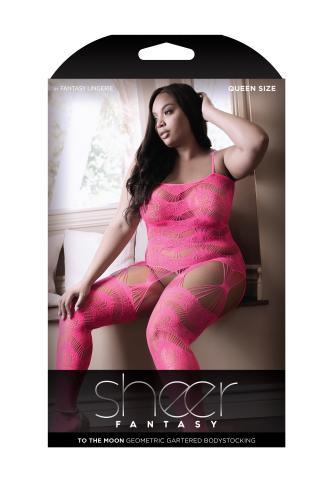 To The Moon Jarretel Catsuit - Neon Pink - PlayForFun